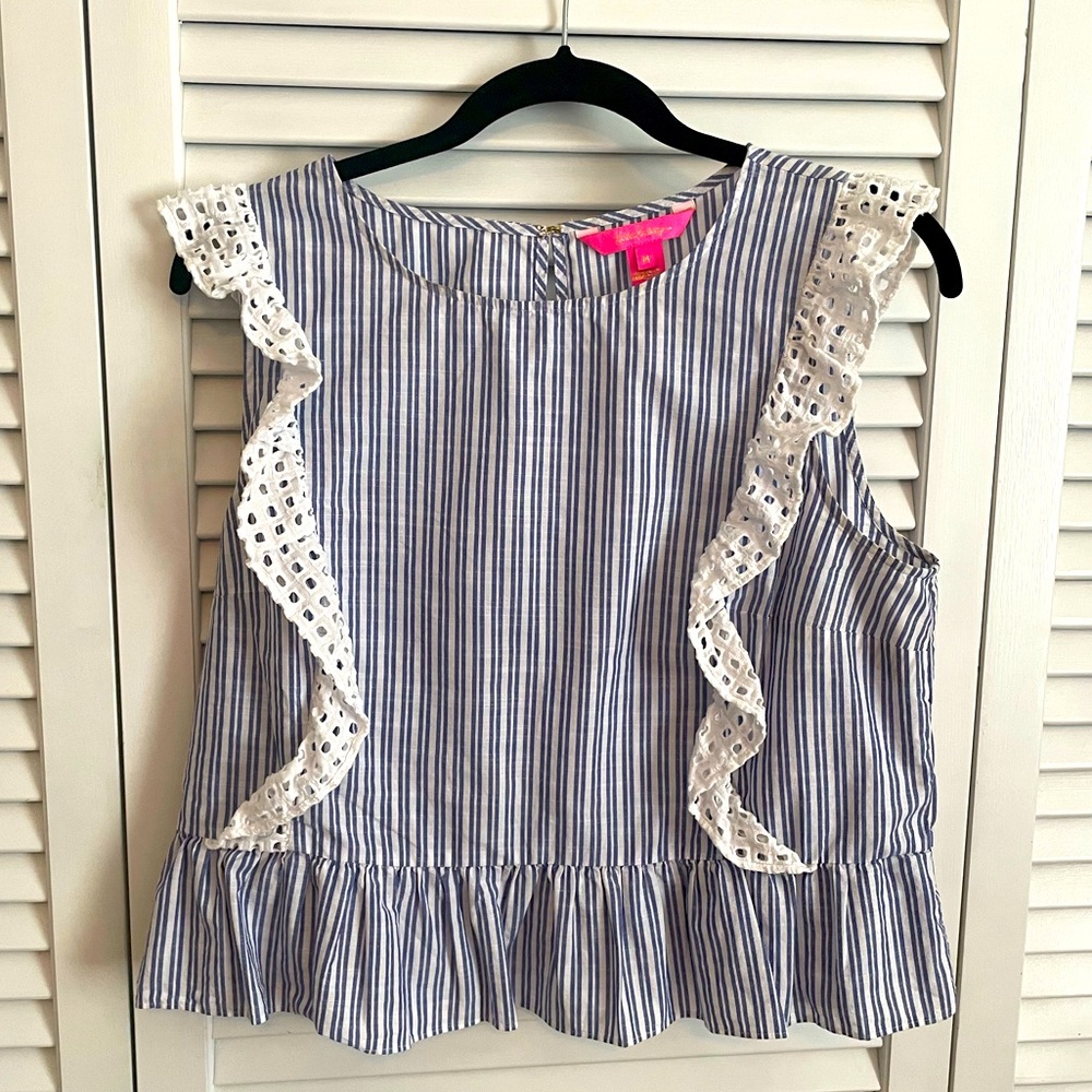 Lilly Pulitzer Blue & White Stripe Ruffled Top